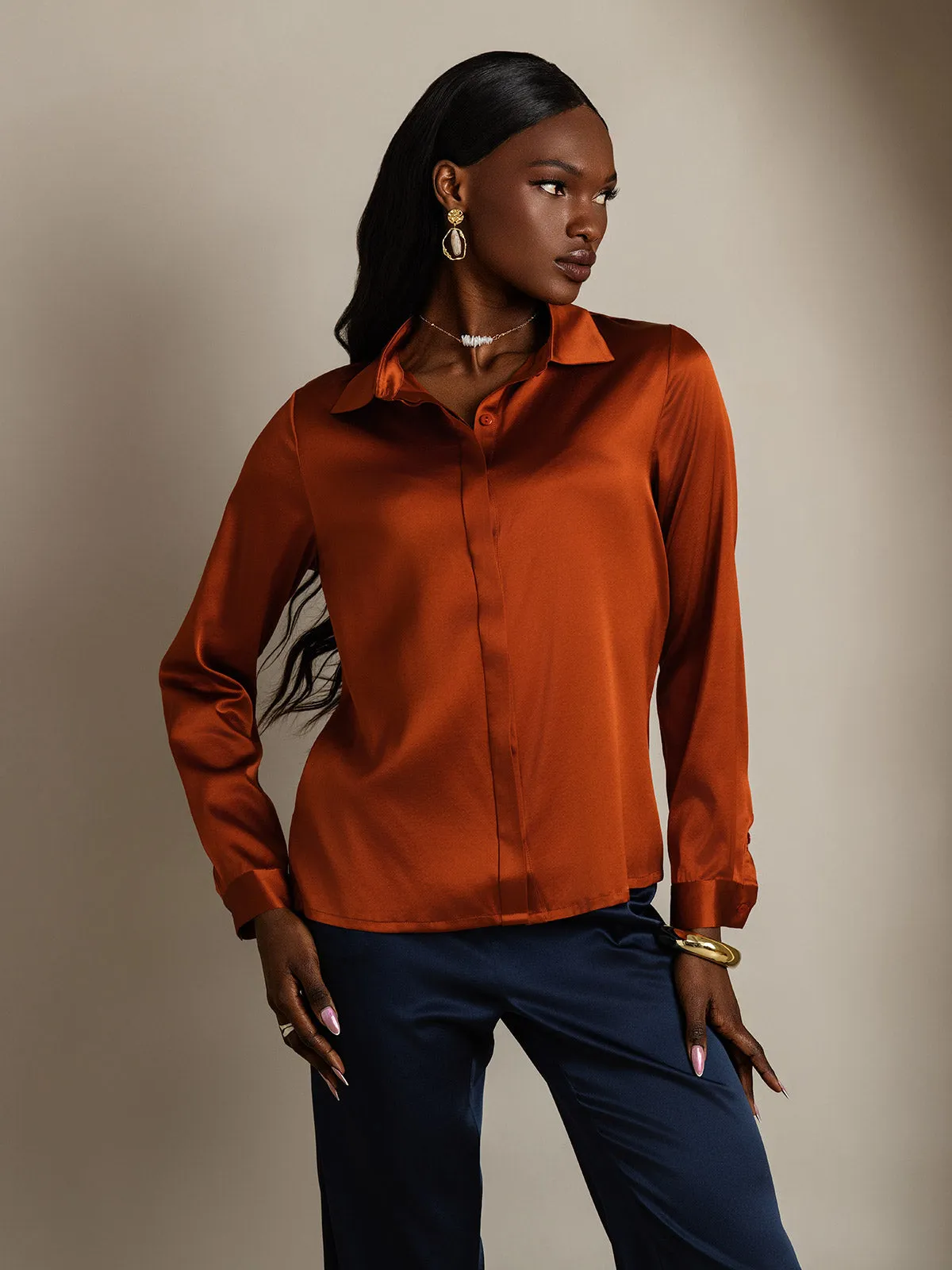 Women's 19 Momme Classic Silk Long-Sleeved Shirt