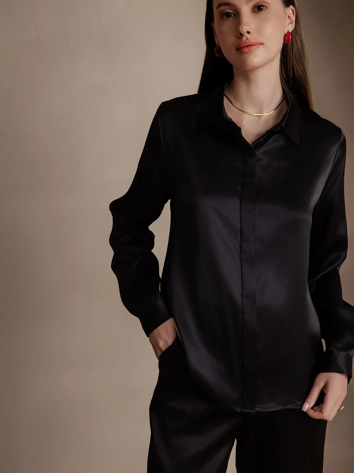 Women's 19 Momme Classic Silk Long-Sleeved Shirt