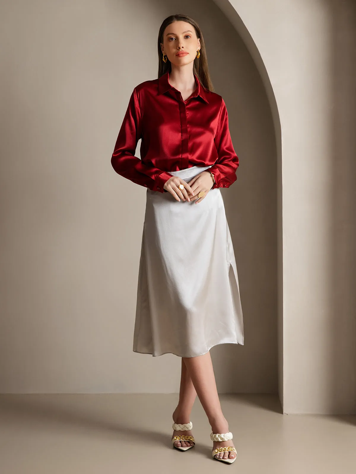 Women's 19 Momme Classic Silk Long-Sleeved Shirt