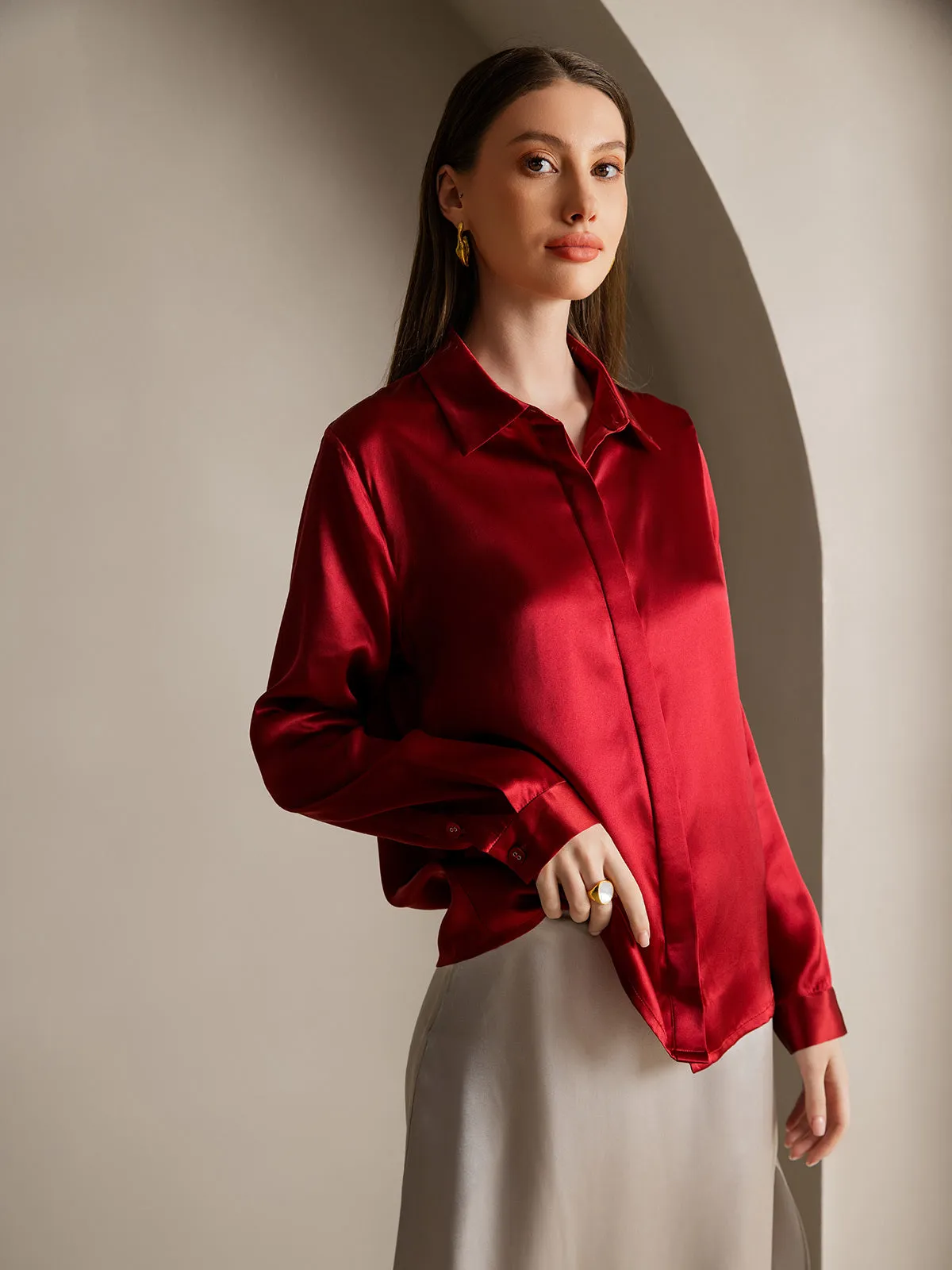 Women's 19 Momme Classic Silk Long-Sleeved Shirt