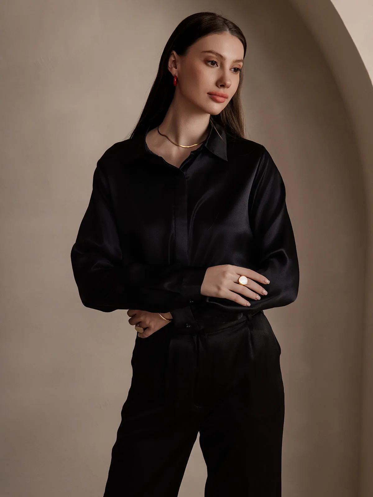 Women's 19 Momme Classic Silk Long-Sleeved Shirt