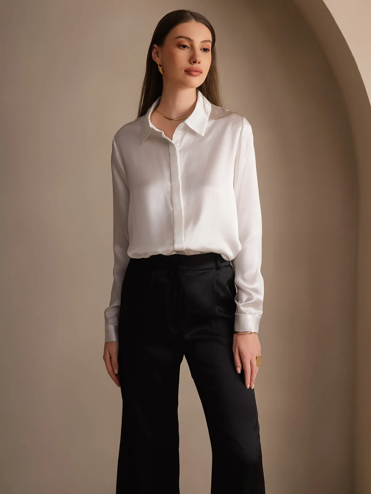 Women's 19 Momme Classic Silk Long-Sleeved Shirt