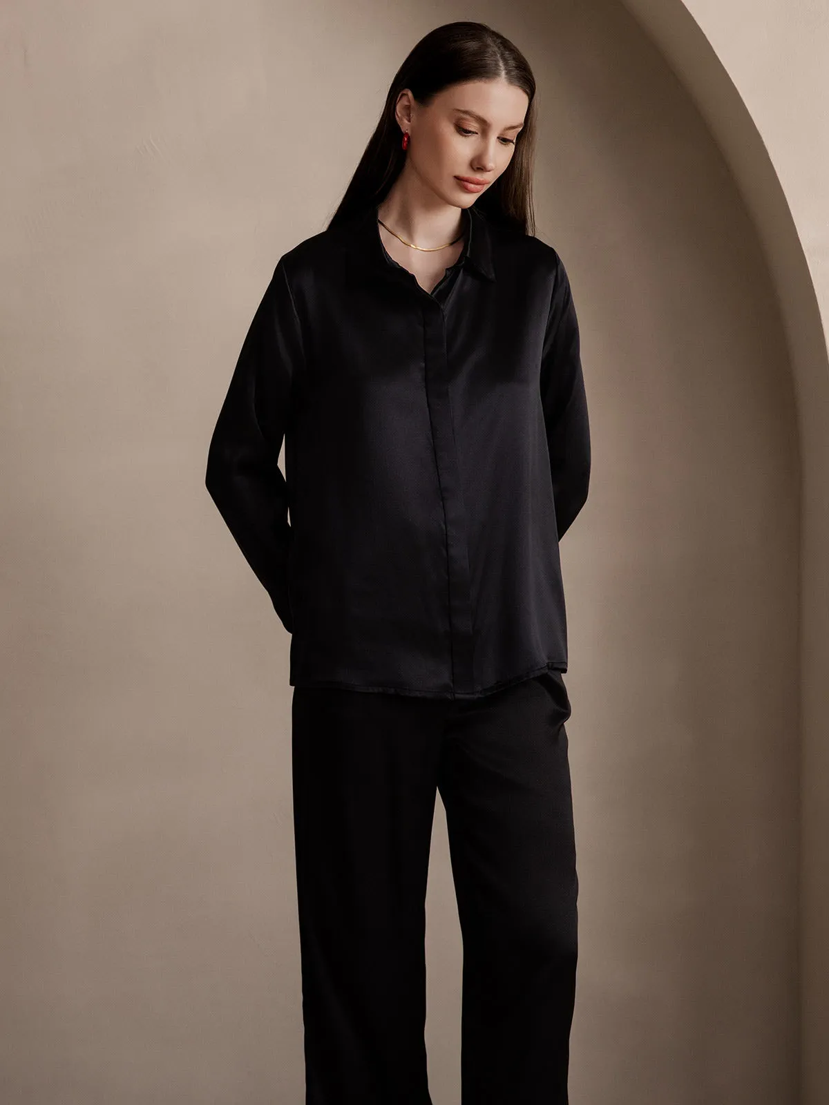 Women's 19 Momme Classic Silk Long-Sleeved Shirt