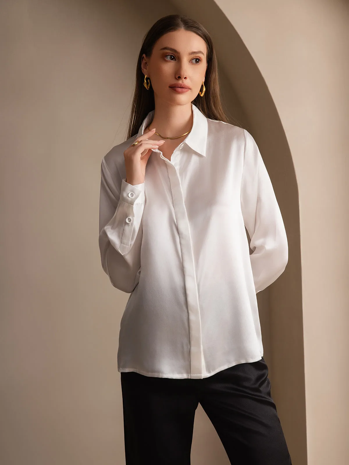 Women's 19 Momme Classic Silk Long-Sleeved Shirt
