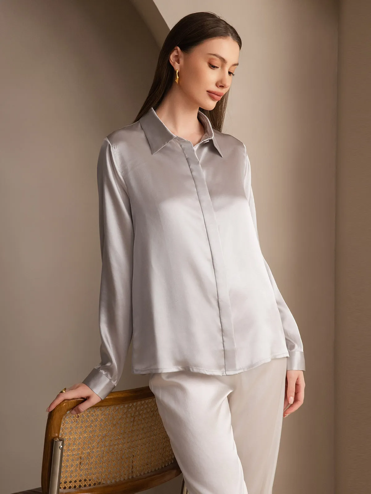 Women's 19 Momme Classic Silk Long-Sleeved Shirt