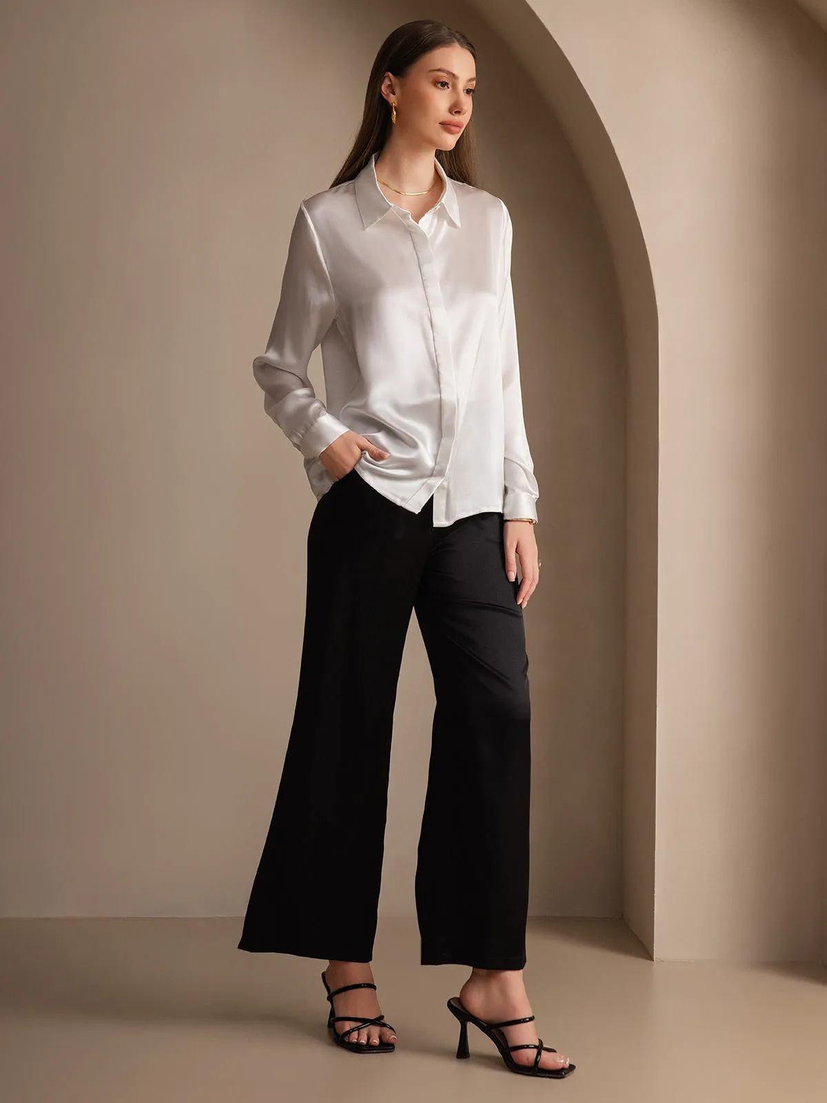 Women's 19 Momme Classic Silk Long-Sleeved Shirt