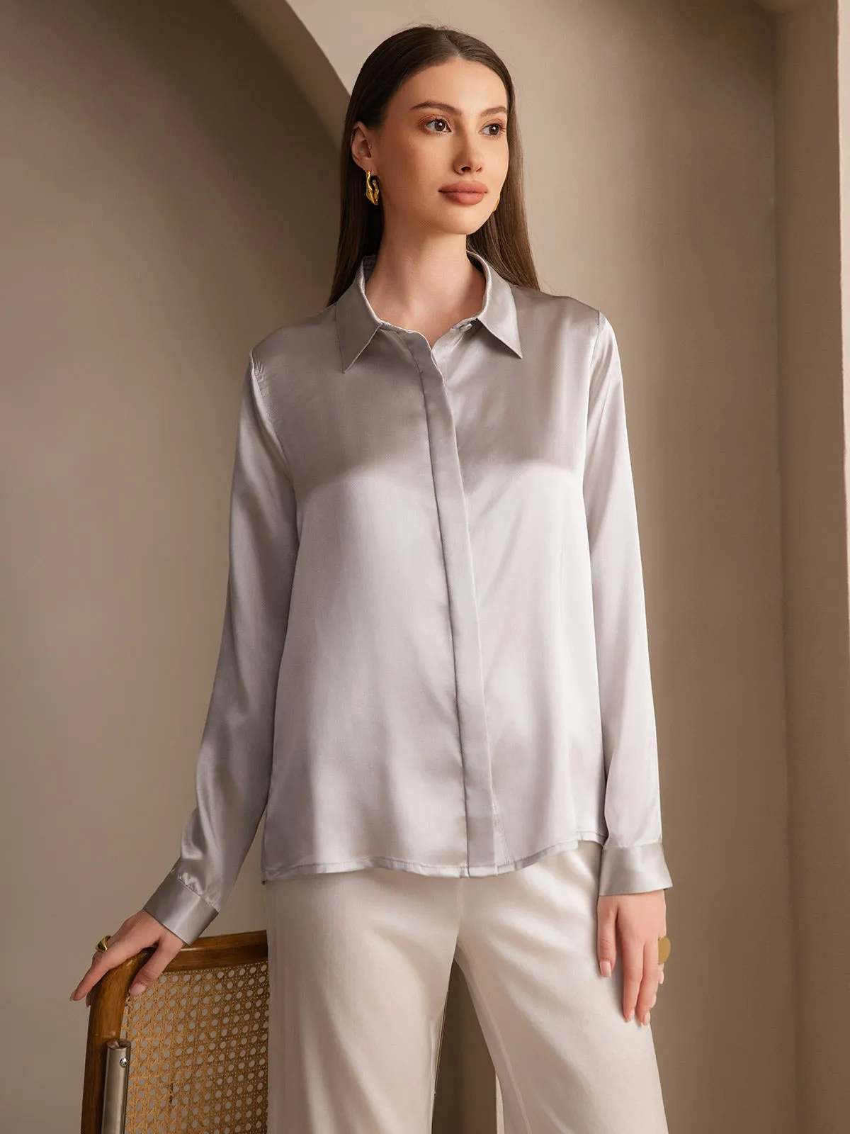 Women's 19 Momme Classic Silk Long-Sleeved Shirt