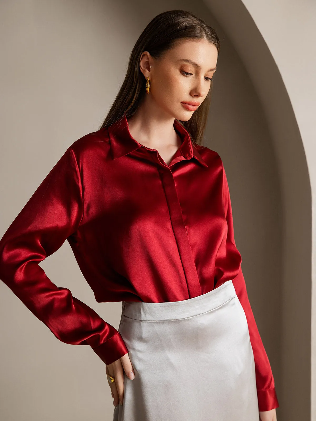 Women's 19 Momme Classic Silk Long-Sleeved Shirt