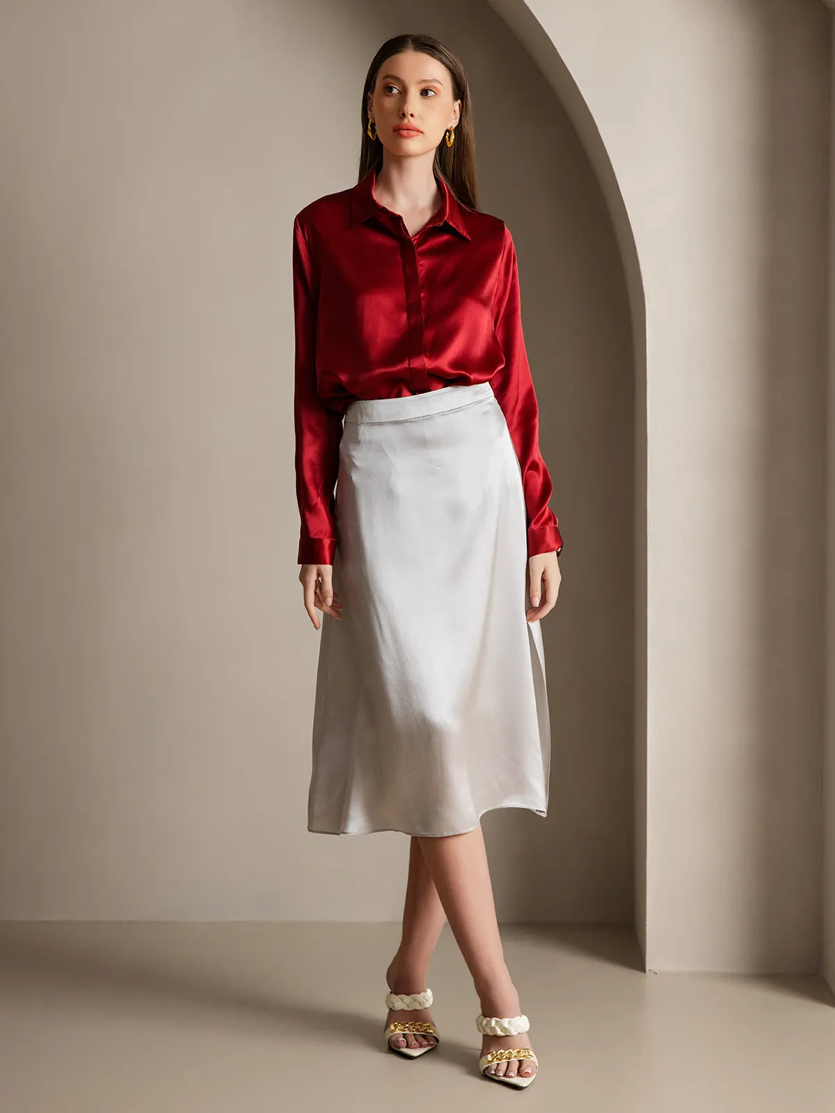 Women's 19 Momme Classic Silk Long-Sleeved Shirt