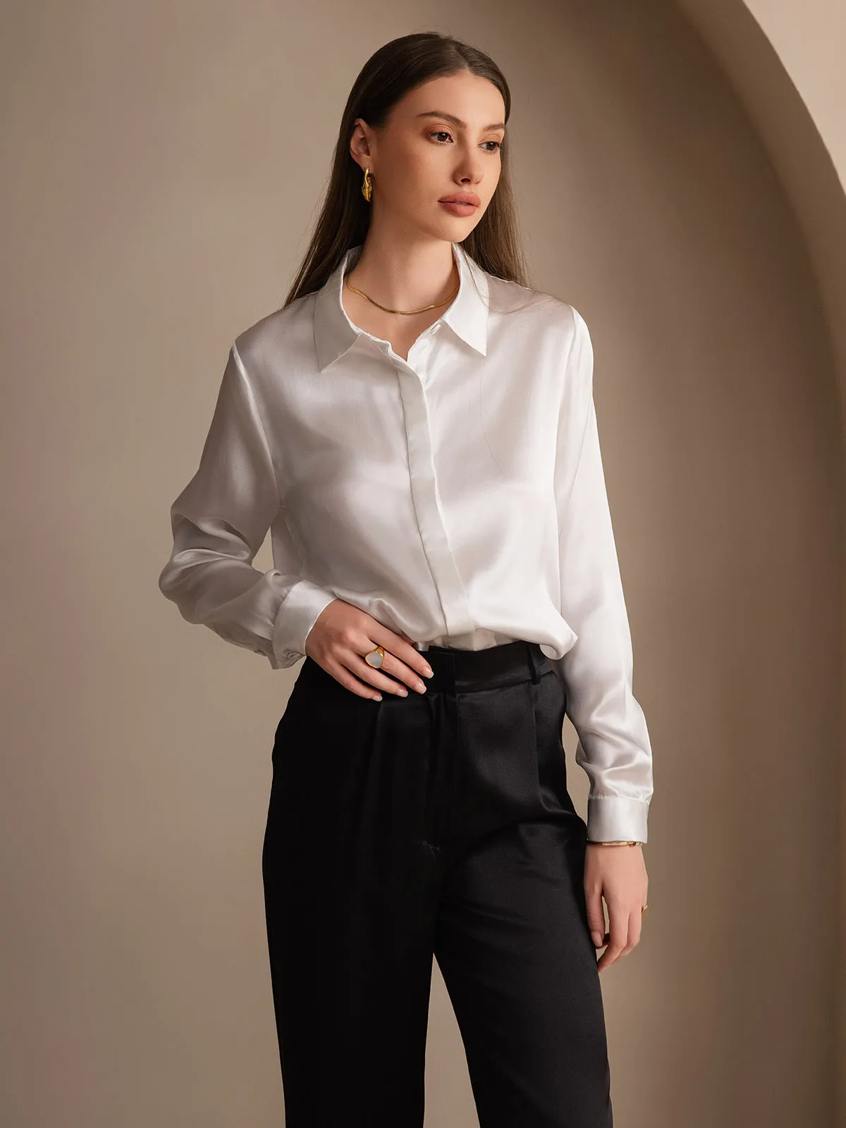 Women's 19 Momme Classic Silk Long-Sleeved Shirt