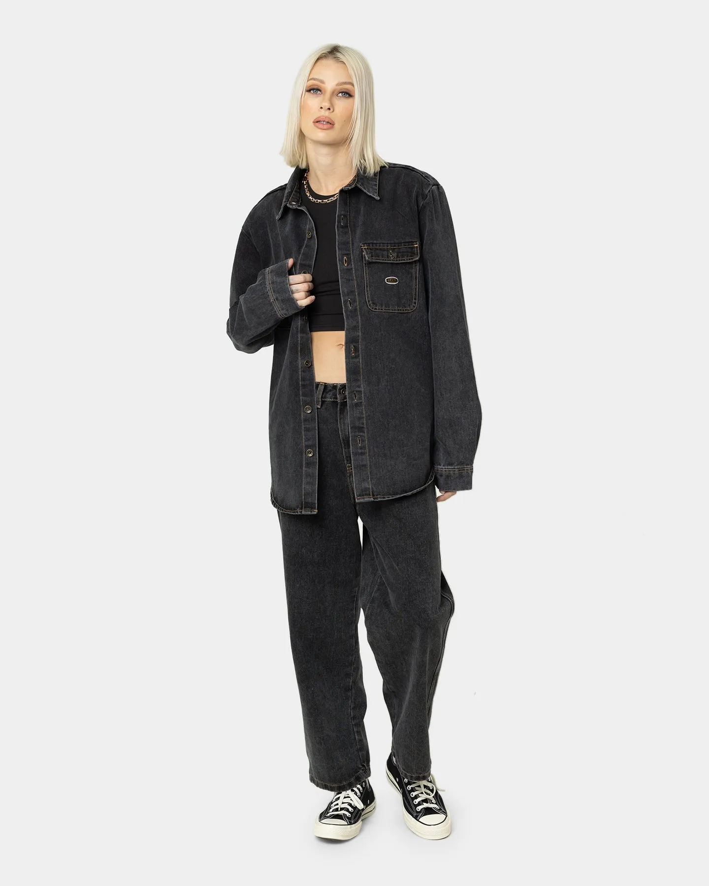 X-Large Denim Long Sleeve Work Shirt Washed Black