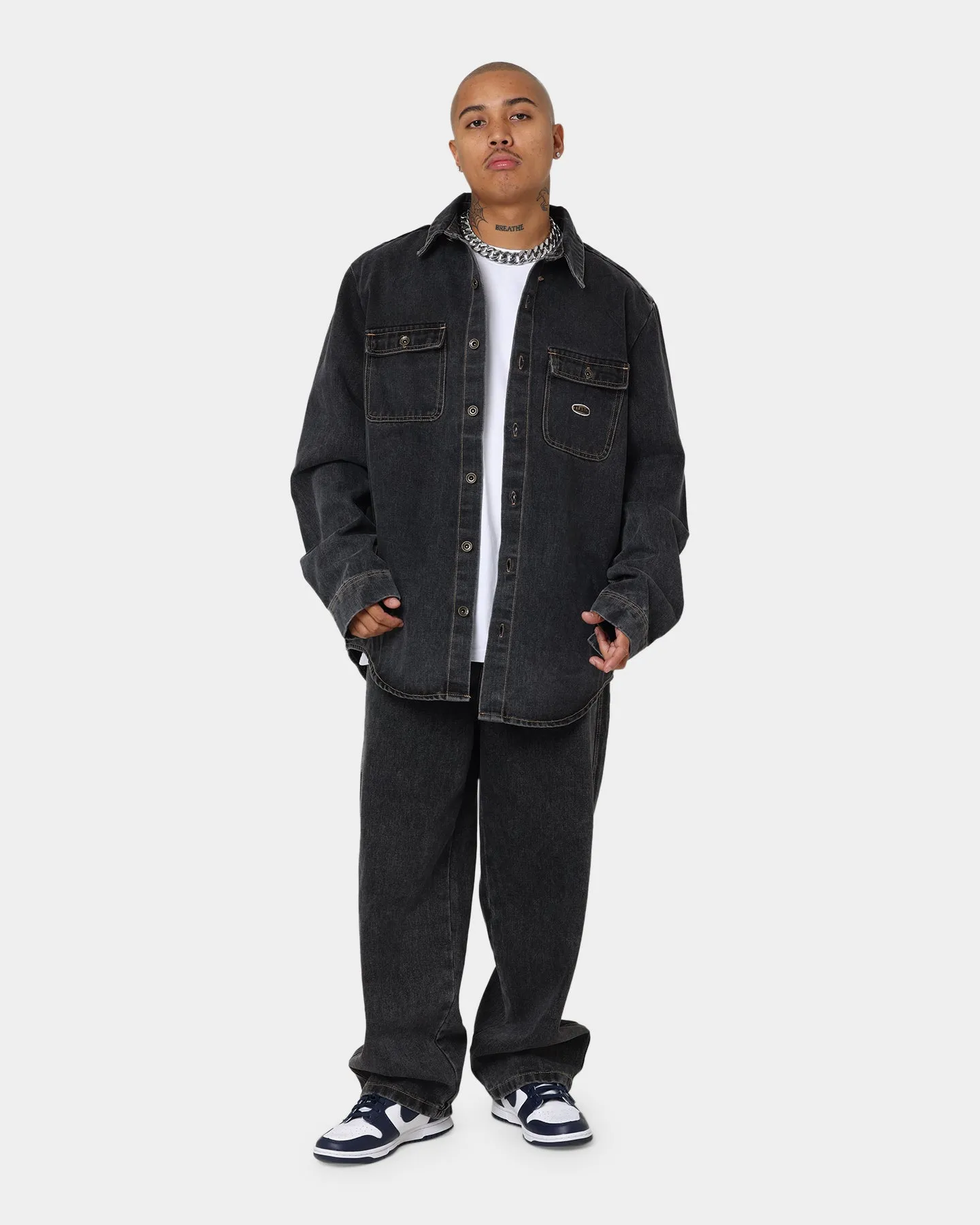 X-Large Denim Long Sleeve Work Shirt Washed Black