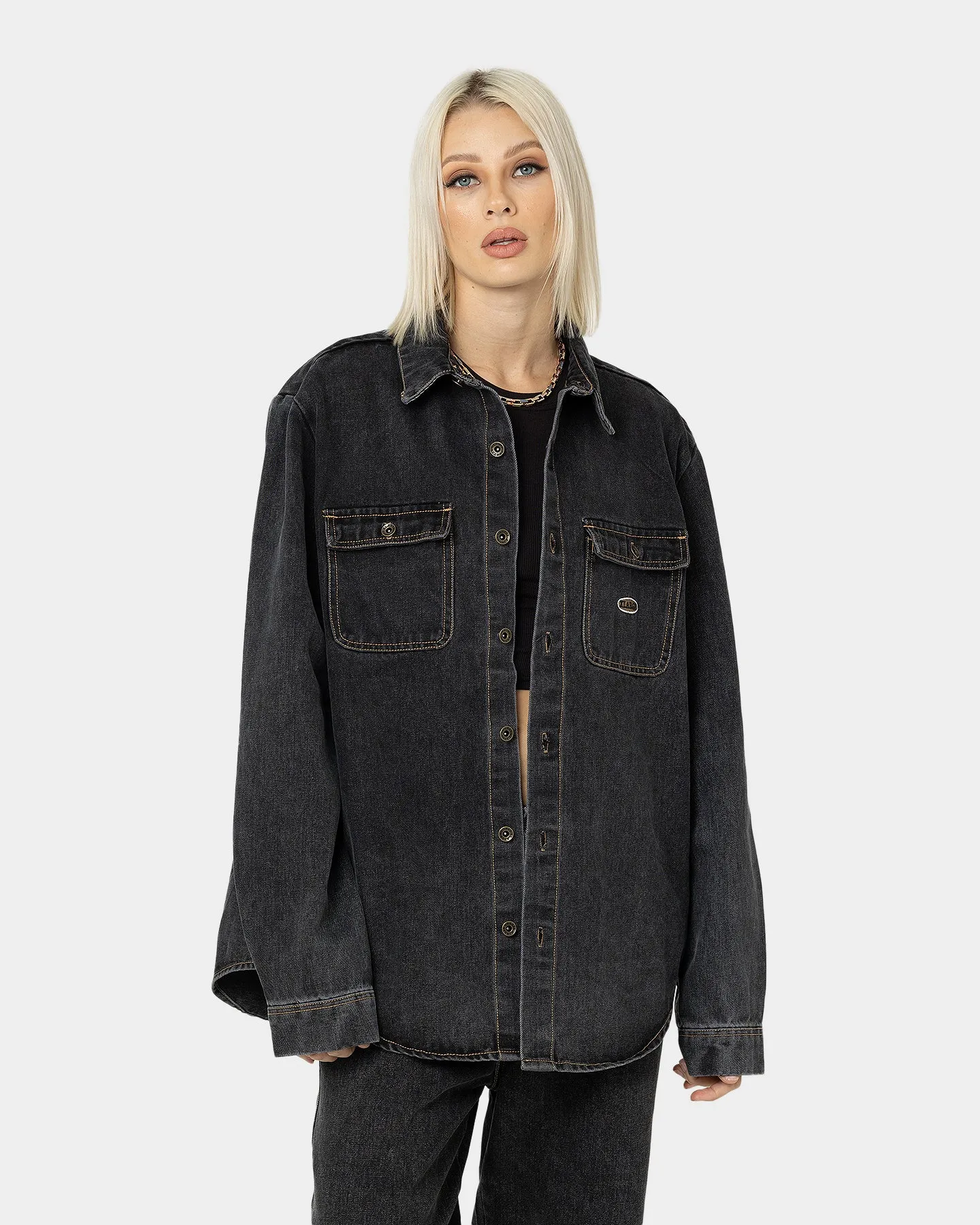 X-Large Denim Long Sleeve Work Shirt Washed Black