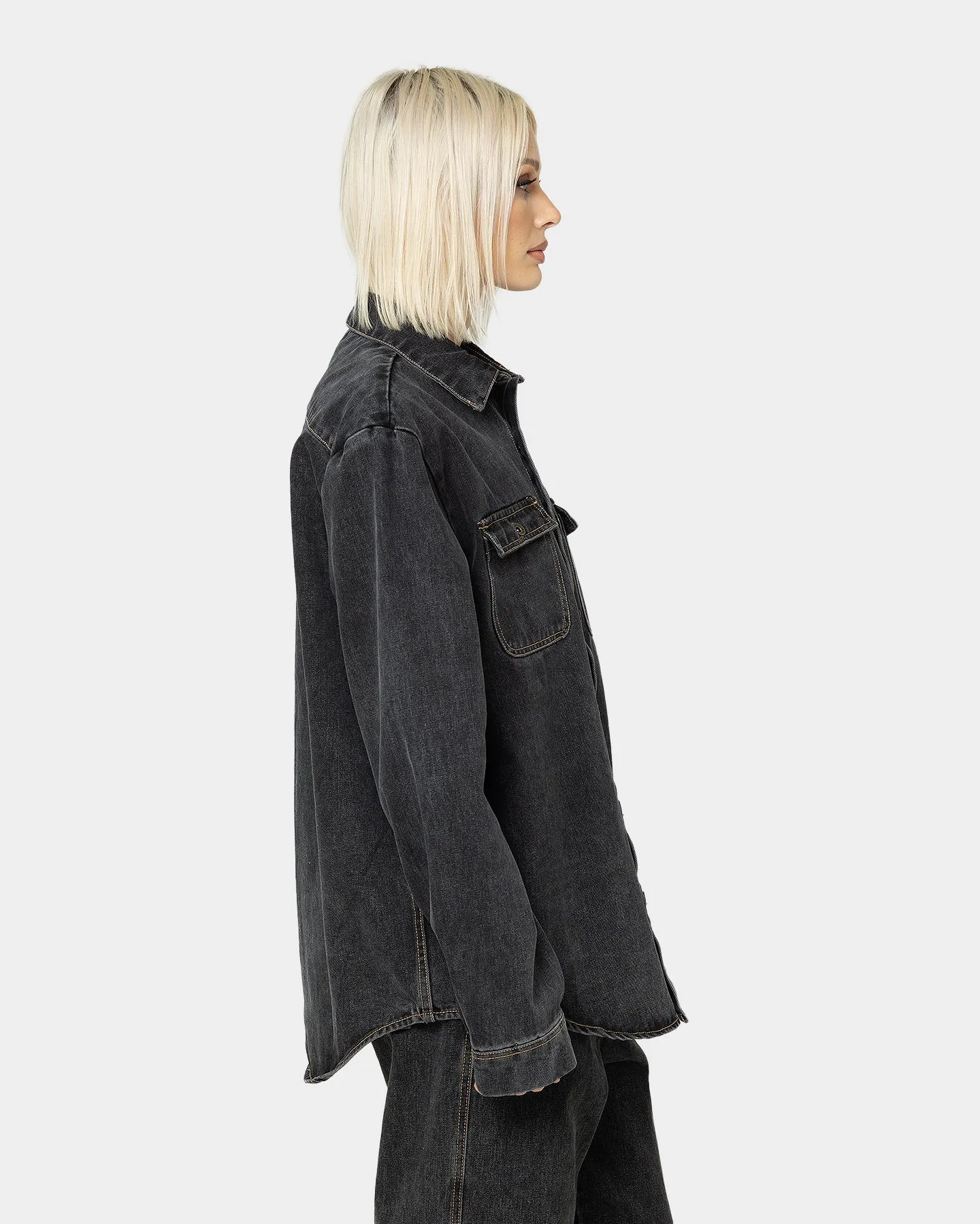 X-Large Denim Long Sleeve Work Shirt Washed Black