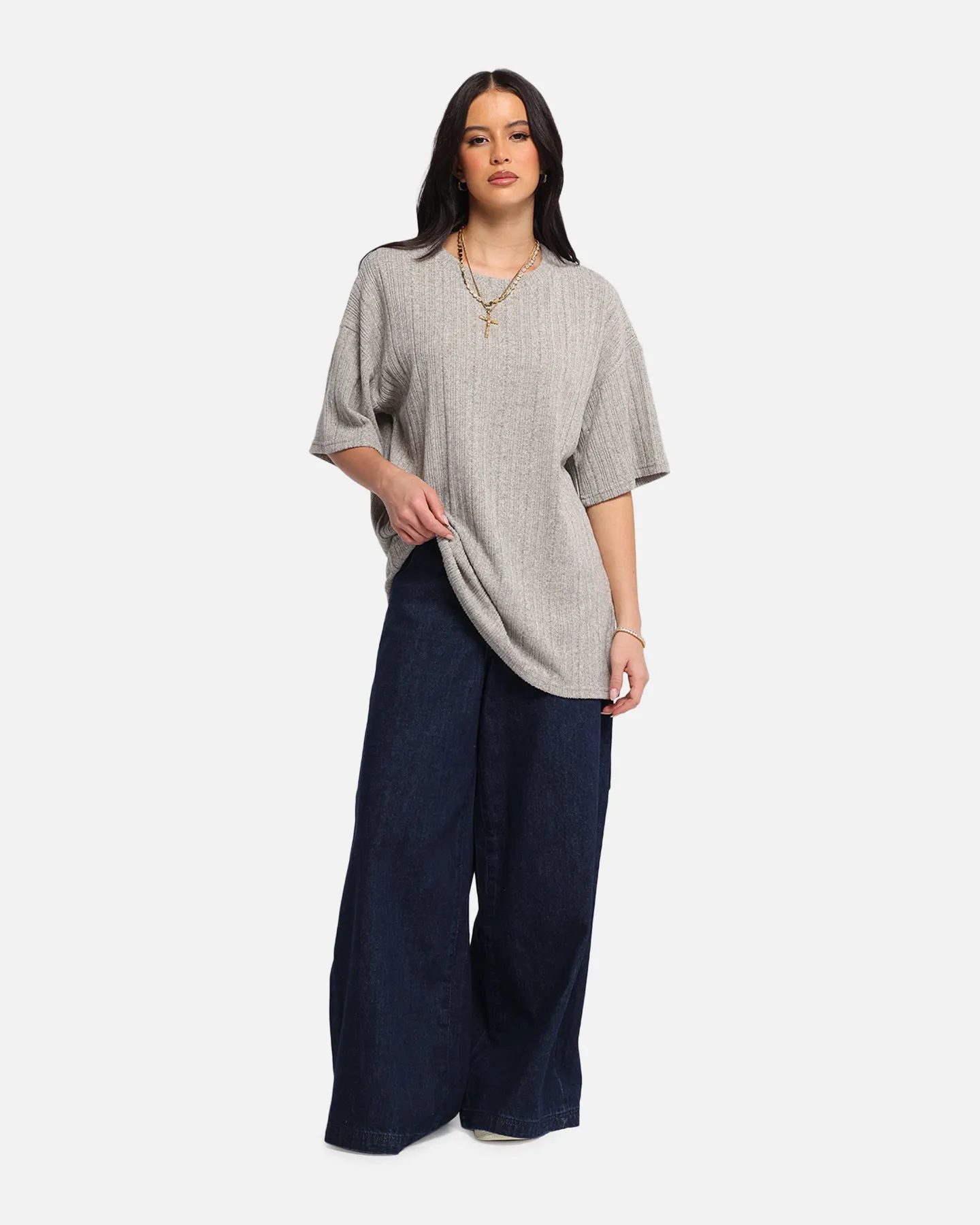 XXIII Rib Knit T-Shirt Grey Marle