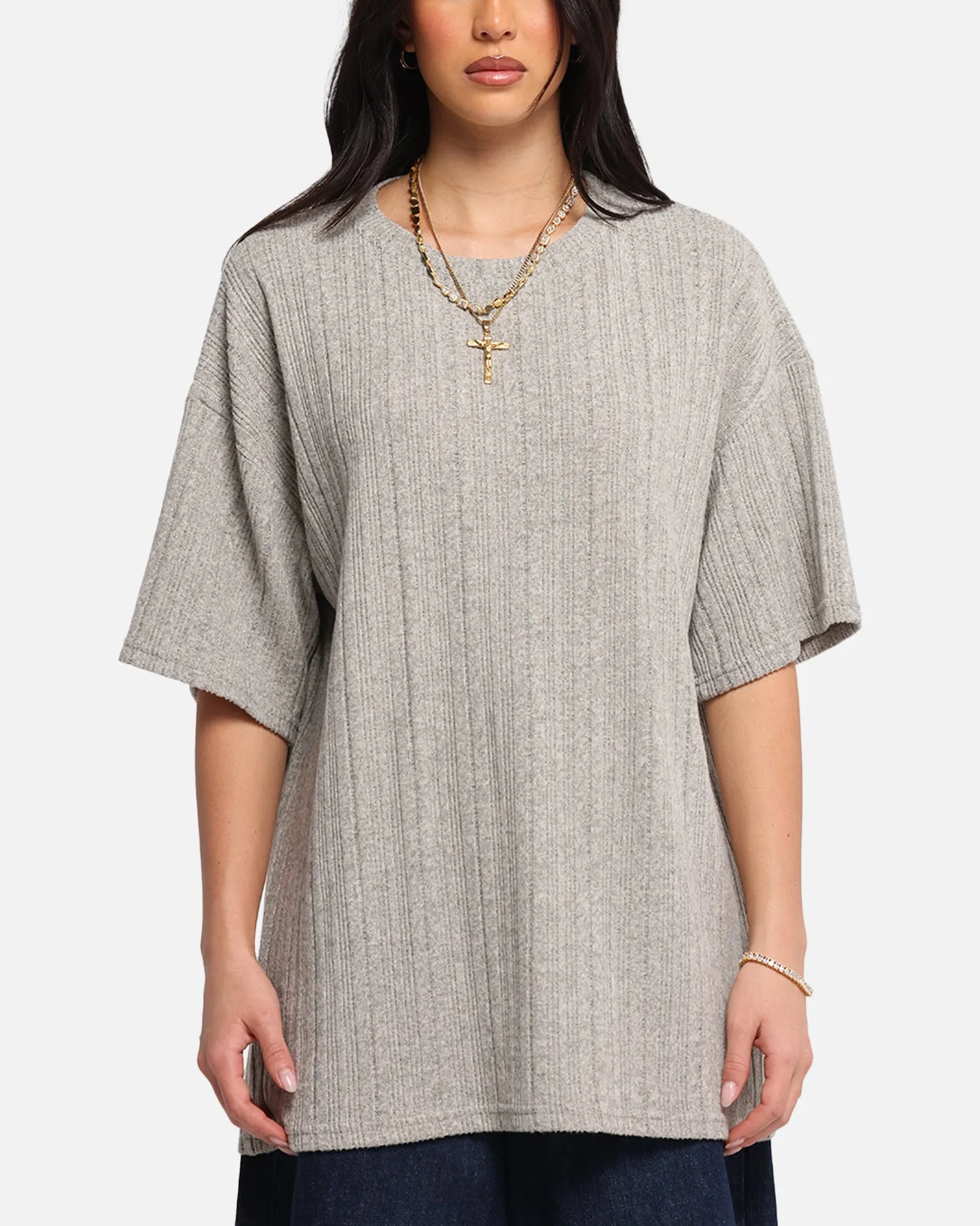 XXIII Rib Knit T-Shirt Grey Marle