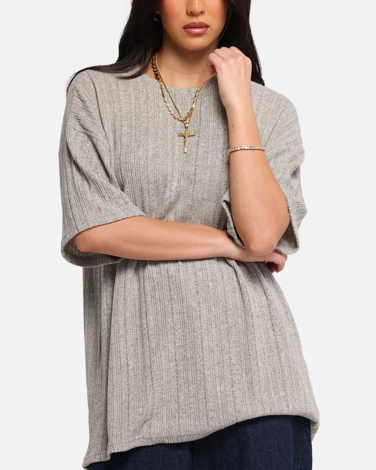 XXIII Rib Knit T-Shirt Grey Marle