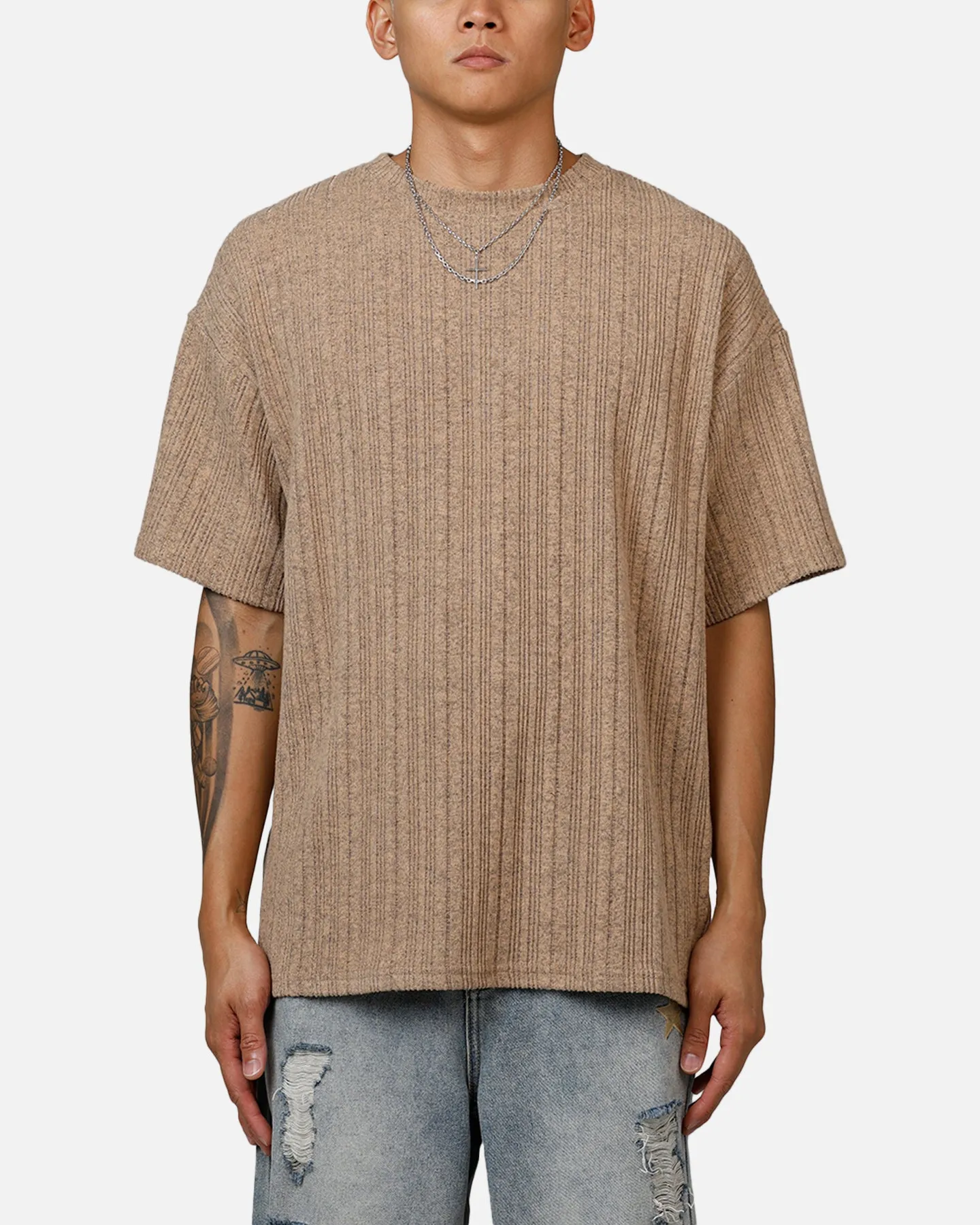XXIII Rib Knit T-Shirt Tan Marle