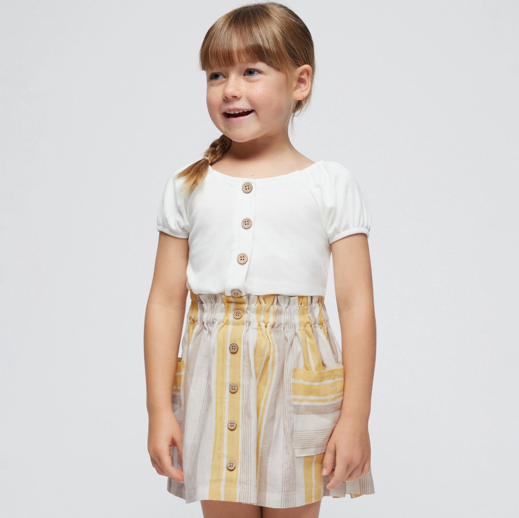 Yellow Striped Pleated Skirt