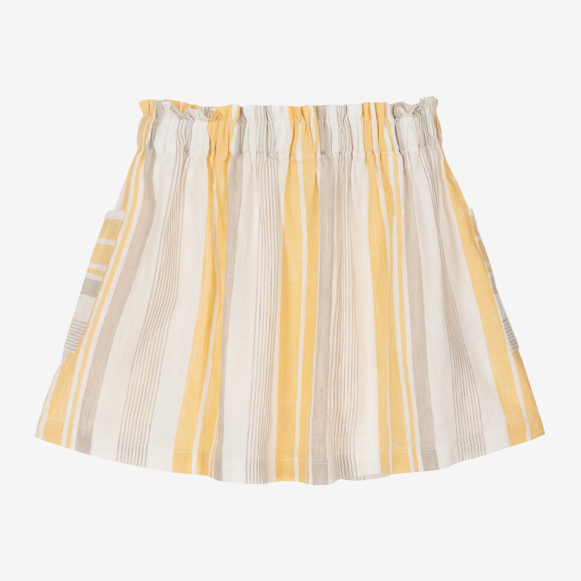Yellow Striped Pleated Skirt