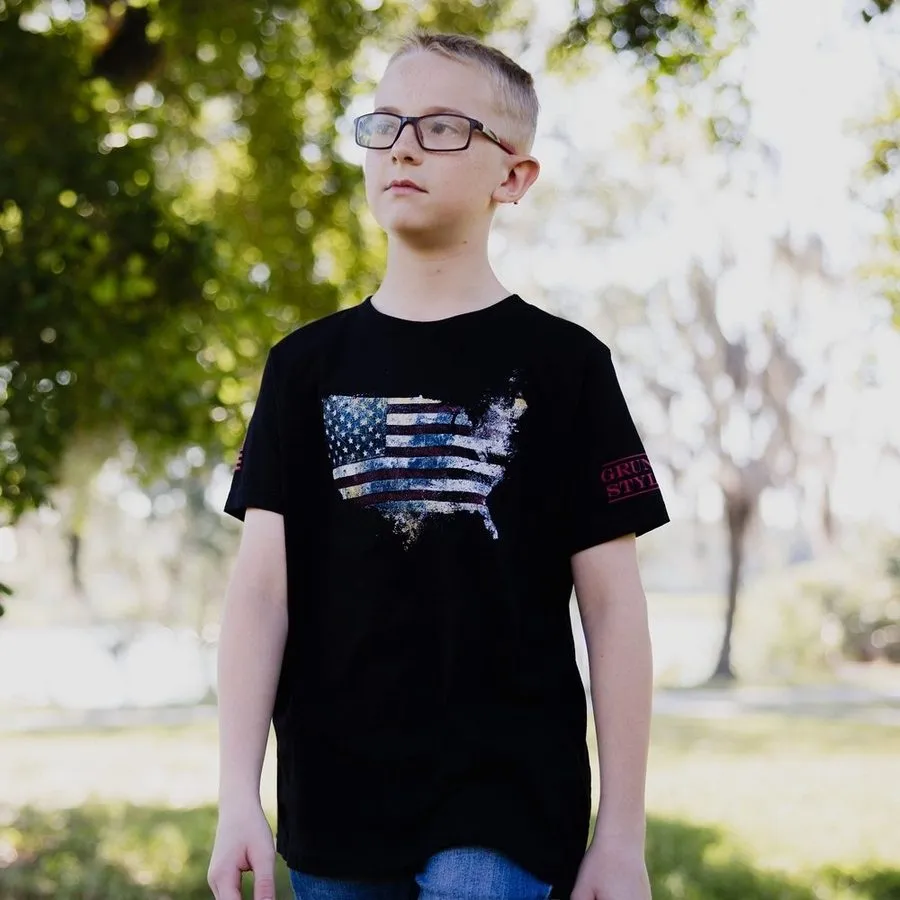 Youth Red Blood Nation T-Shirt - Black