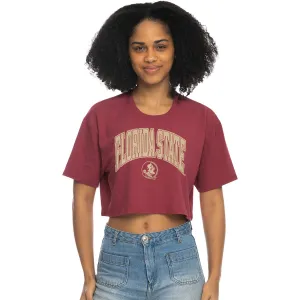 ZooZatz Women's Florida State Seminole Logo Short Sleeve Boxy Crop T-shirt - Garnet